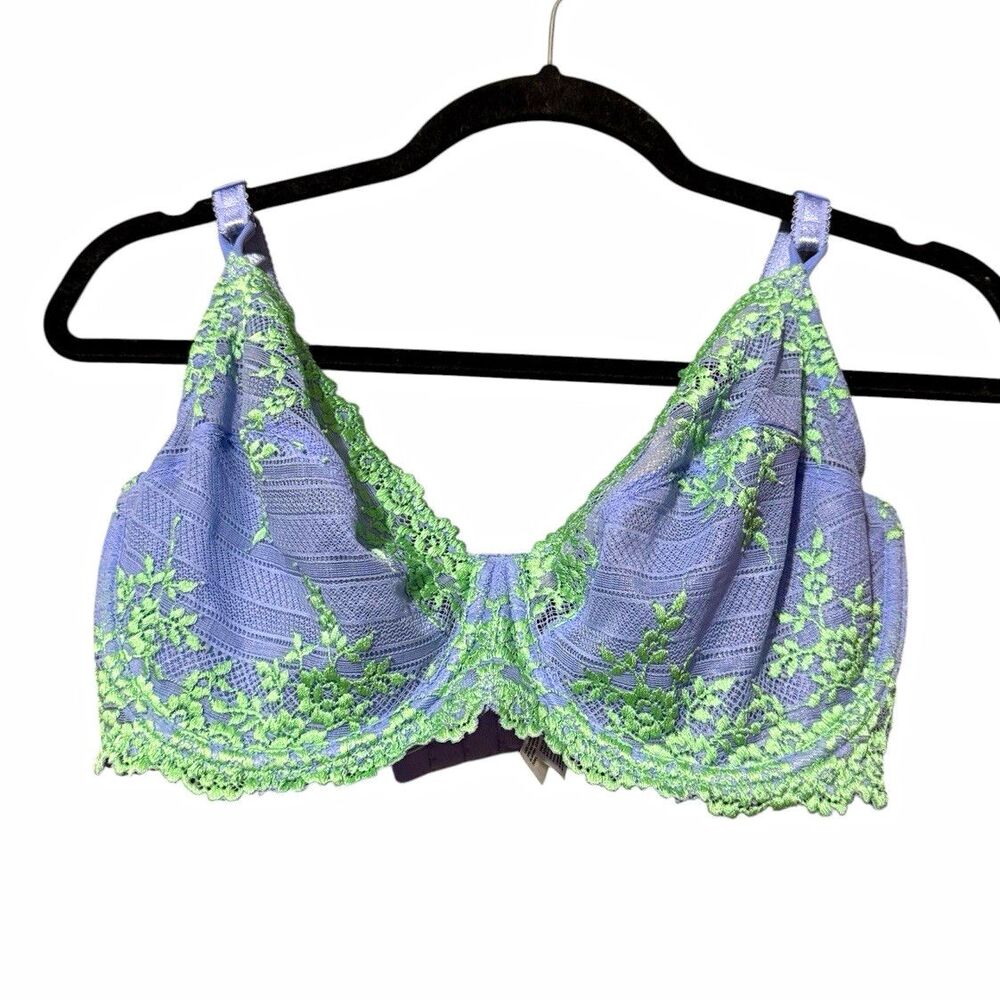 Wacoal Embrace Lace Bra 38DD Purple Green Floral Underwire Unpadded 65191
